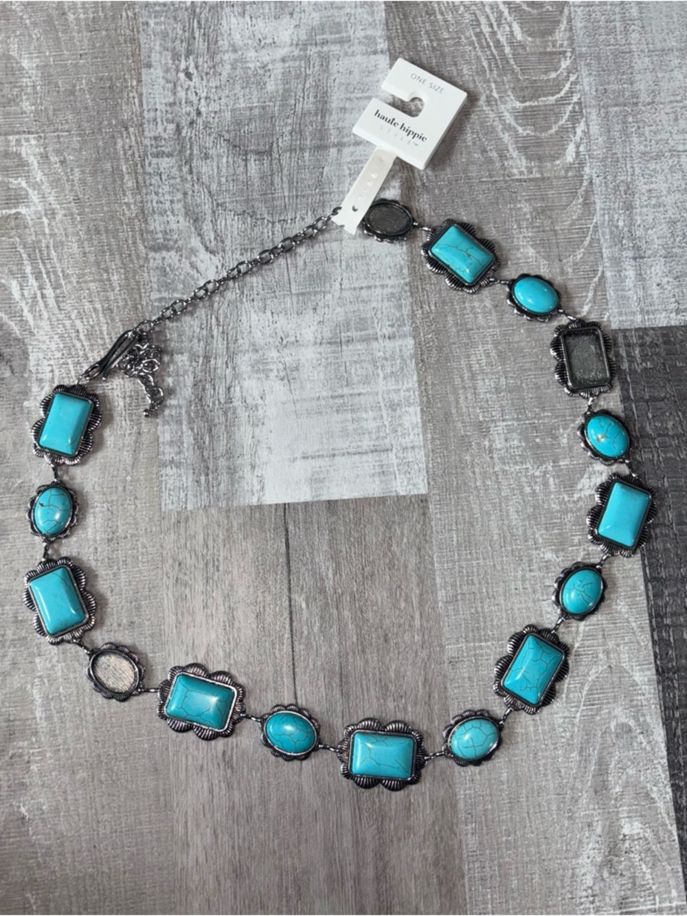 🦋NWT Haute Hippie Turquoise and Silver-Tone Stone Belt